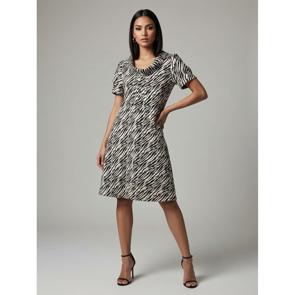 Zebra Print Mini Dress Collared A-Line Skater Animal Print 12 Y2K Mob Wife